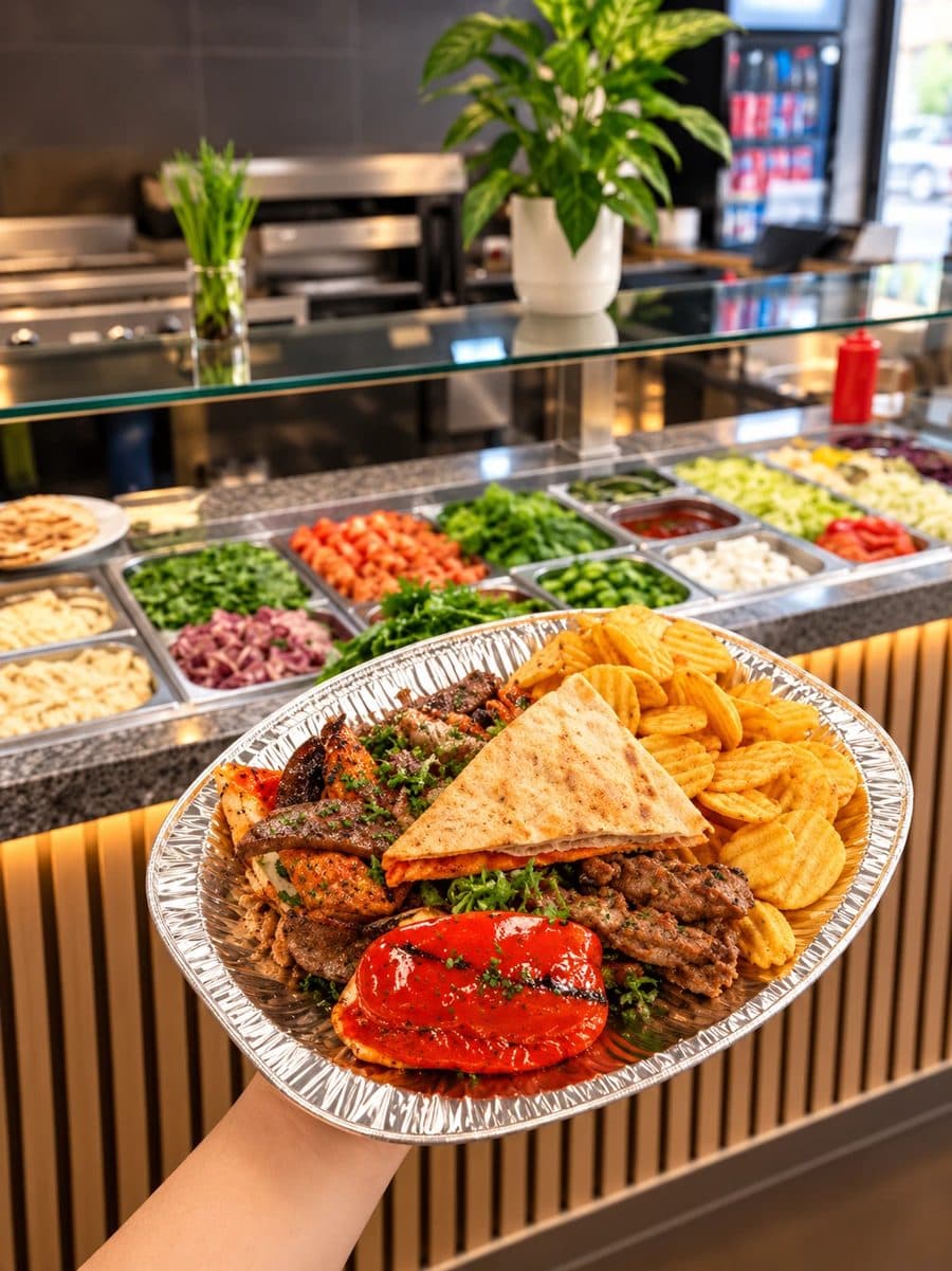 Yaba Grill Mix in een bakje, voor de saladebar